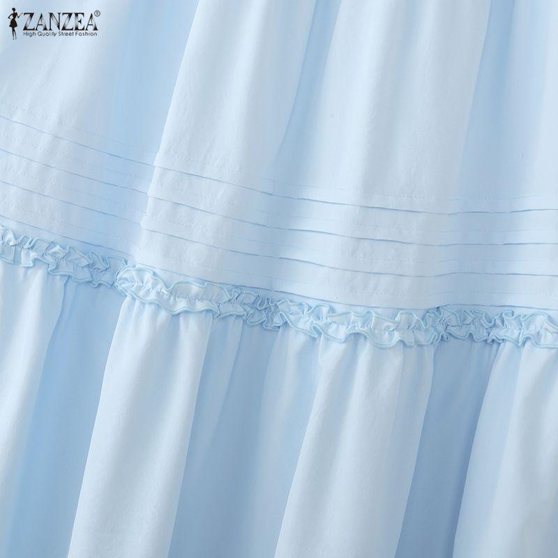 ZANZEA Damen Casual Elastische Taille Sommer Lockere Lange Röcke