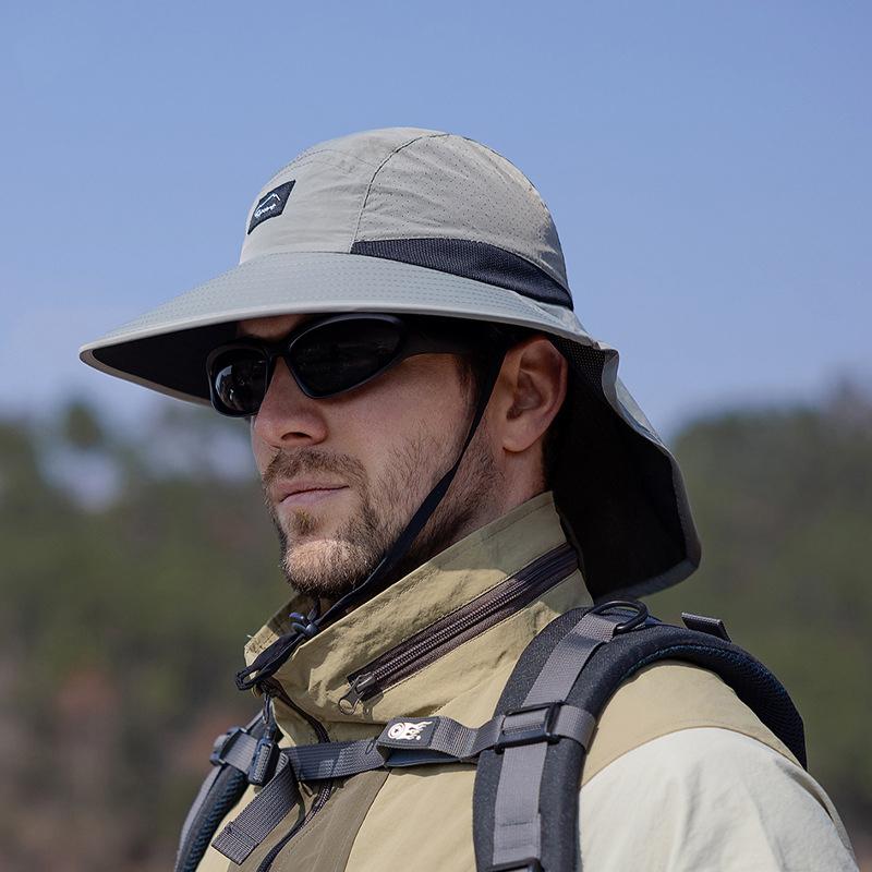 Summer Water-resistant Men's Fisherman Hats with Shawl Outdoor Hiking Fishing Breathable Wide Brim Bucket Hat Sun UV Protection