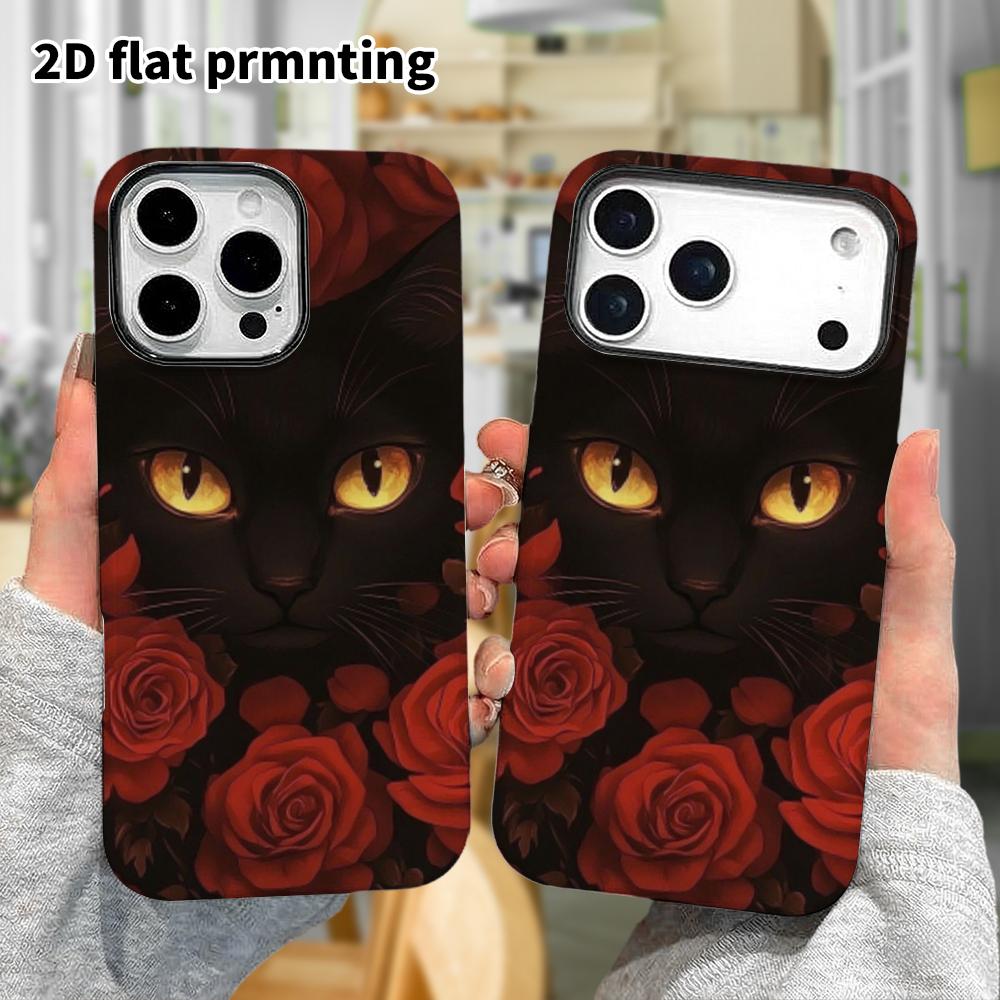 Phone Case: 2D Flat Design Suitable for iPhone 18, 17, 16, 15, 14, 13 Pro Film Protective Case, Couple Style, Dark Black Cat, Christmas and Halloween