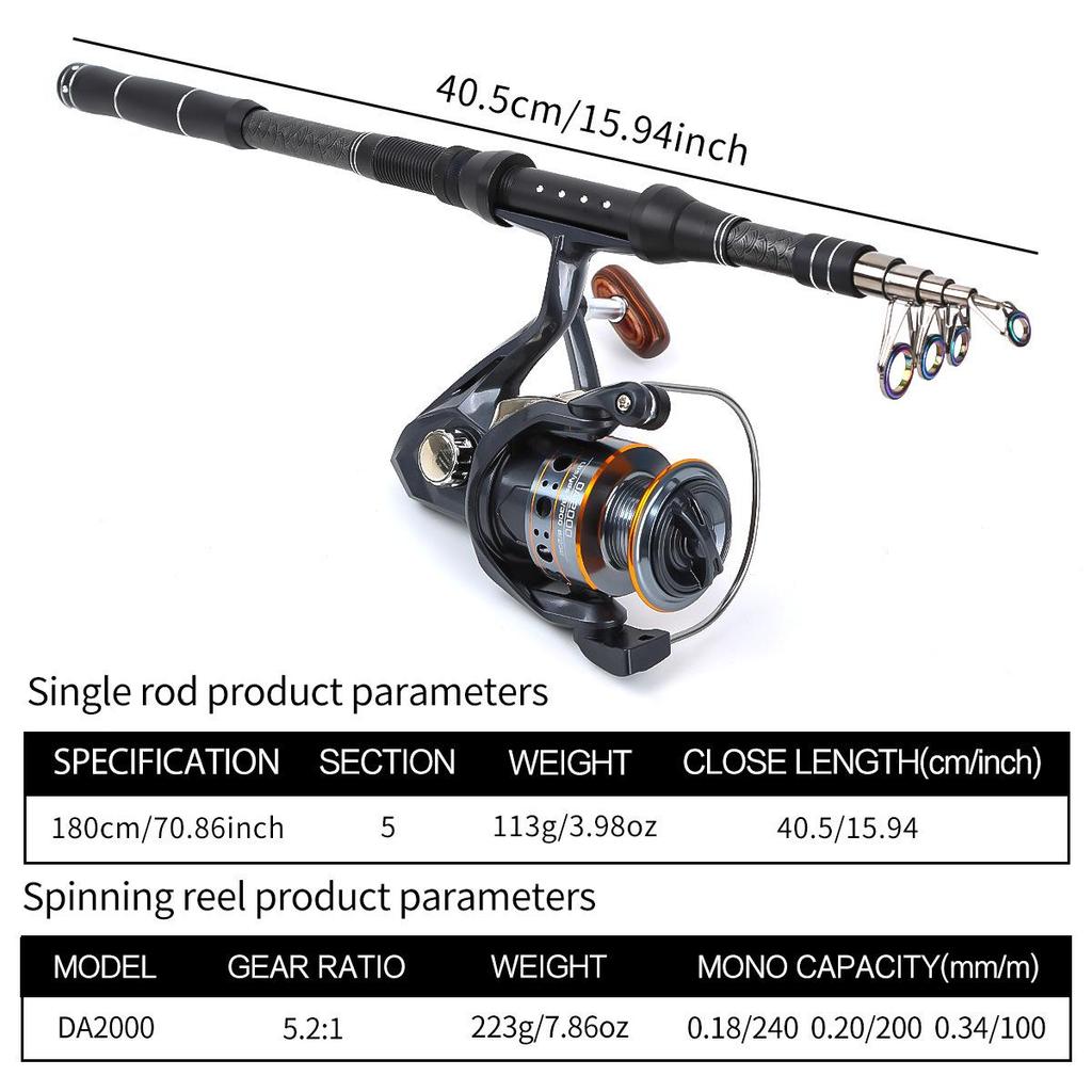 Carbon Telescopic Fishing Rod Set with Reel, Soft Bait, Hooks, Line, and Bag for Sea Fishing - Complete Tackle Set