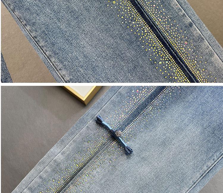 European Style Rhinestone Distressed High-Waisted Wide-Leg Women's Jeans - Spring 2026 Trendy Floor-Length Pants
