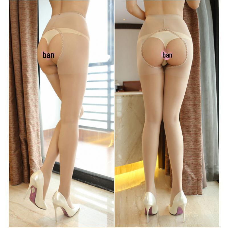 Tifei Women's Sexy Nightclub Open Crotch Stockings: Thin Flesh-Colored Pantyhose & Black Fishnet Lingerie.