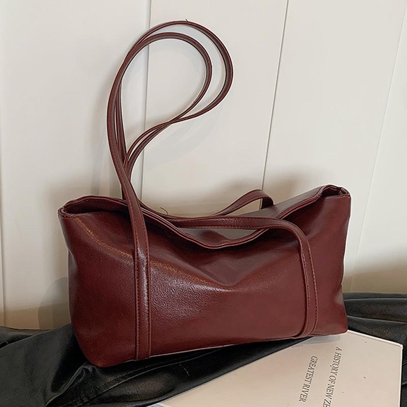 

Нишевая сумка подмышку женская 2025 новая трендовая ретро-сумка для通勤, простая сумка на плечо большой вместимости бордовый