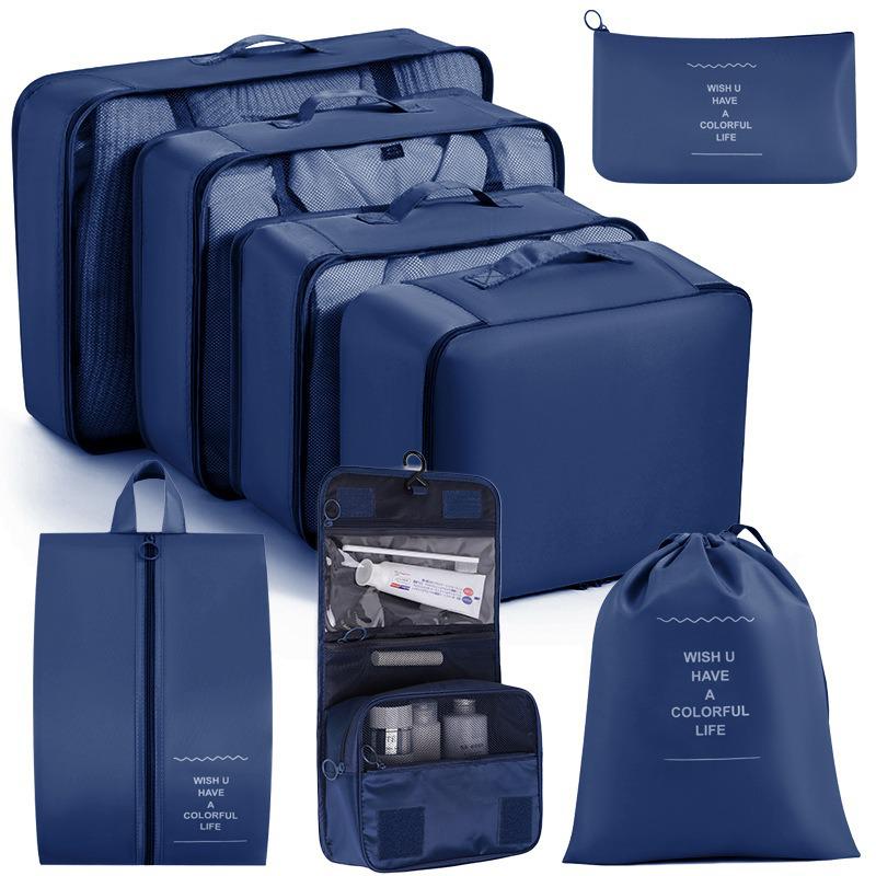 Eight-Piece Waterproof Travel Storage Bag Set for Business Trips - Large Capacity