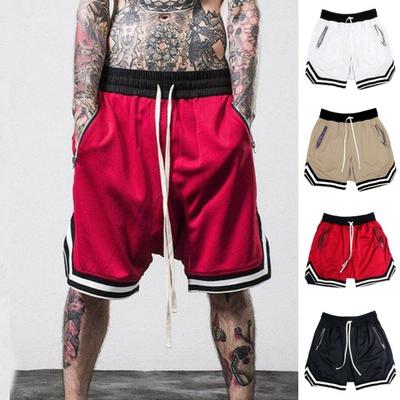 Men Summer Casual Shorts Elastic Drawstring Waist Zipper Pockets Athletic Shorts Breathable Mesh Quick-Drying Sport Shorts