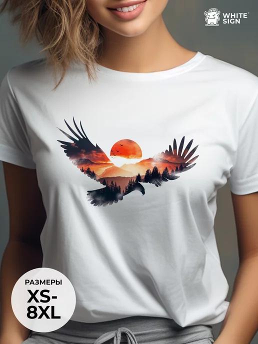 Oversized summer cotton T-shirt:  Bird at Sunset XL
