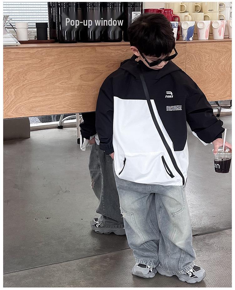 Autumn Clearance: Kids' Korean Style Color Block Hooded Windbreaker