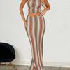 Womens Sexy Knit 2-Piece Set Striped Crop Top Maxi Skirt Casual Outfit