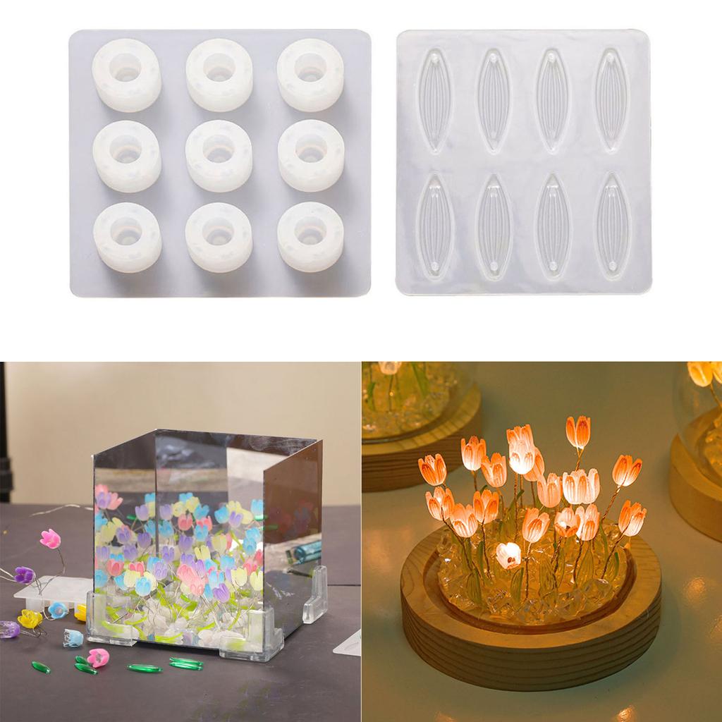 Tulips Night Light Silicone Mold Set Flower and Leaf Shaped Lamps Crafting Mould Nightlight Epoxy Mould Jewelry Supplies