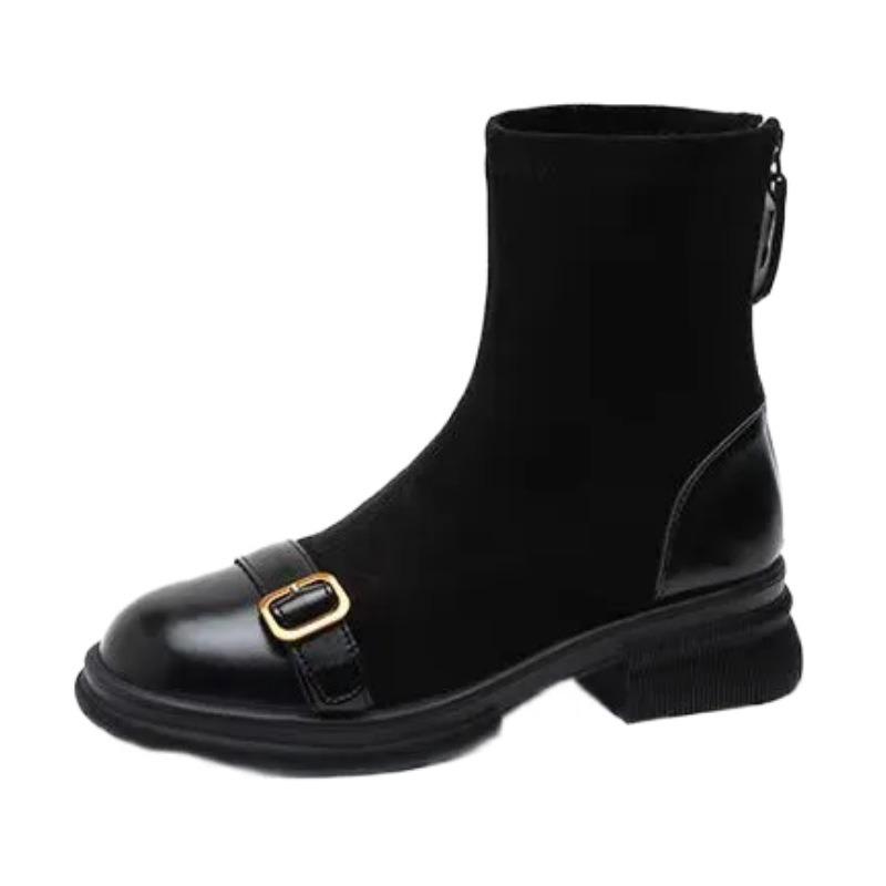 Retro Velvet Short Boots Women's Boots Autumn and Winter New Elastic Thin Boots Socks Boots Brown Medium Boots