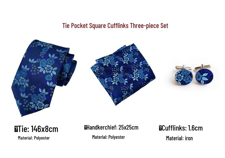 2025 Men's Retro Stripe Solid Tie, Pocket Square & Cufflinks Set