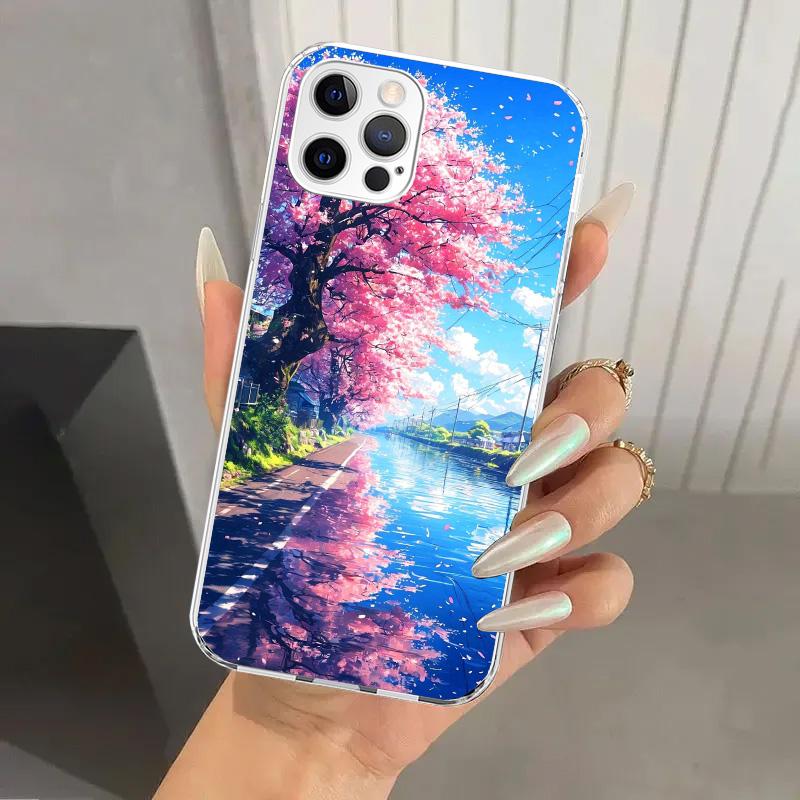 Japanese Cherry Mount Fuji Phone Case for Iphone 17 Air 16 15 Plus 14 13 Mini 12 11 Pro Max 16E 7 8 SE 2020 Soft Funda Print She