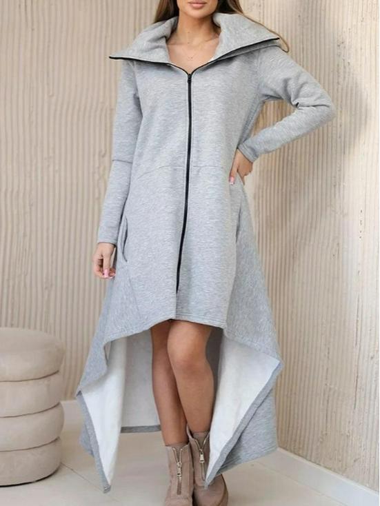 European-American 2025 Autumn/Winter Women's Hooded Zipper Sweatshirt Dress - Solid Color, Loose Fit, Versatile Fashion.