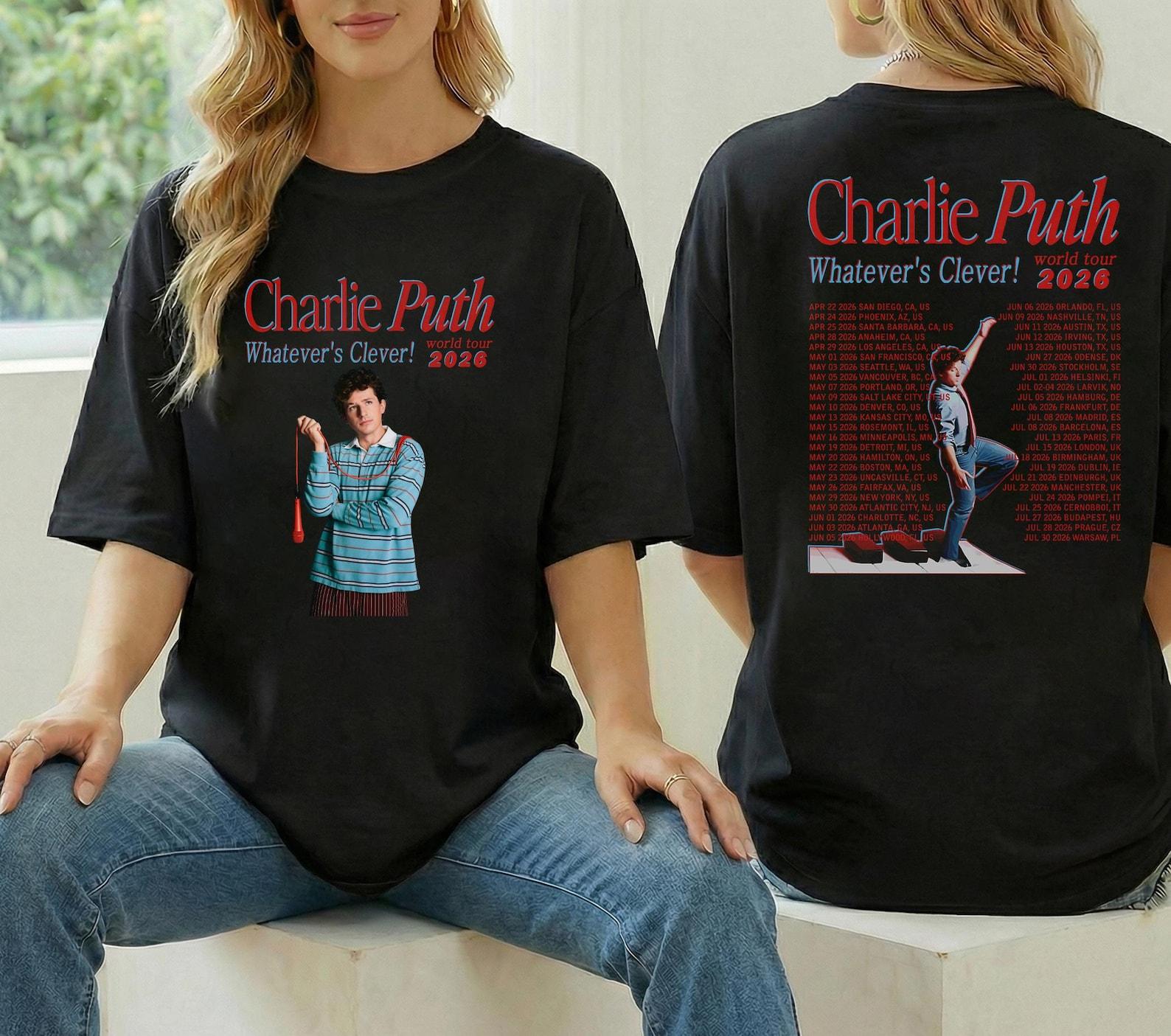 Charlie Puth Whatevers Clever World Tour 2026 Shirt, Charlie Puth Fan Gift, Charlie Puth Merch, Charlie Puth Tour Shirt, Charlie Puth Shirt 4XL
