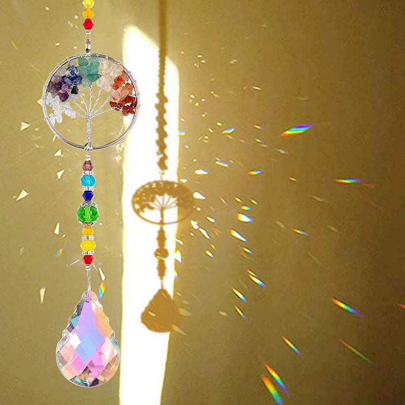 7 Chakra Steine Amethyst Splitter Kristall Sonnenfänger Metall Lebensbaum Anhänger Wanddeko Hängender Anhänger Windspiel Dropshipping