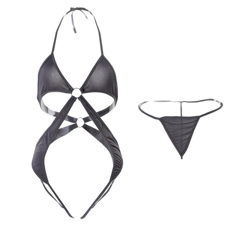 Sexy Lingerie Sexy Temptation Cross-show Chest Open Gear No-take-off Onesie Ice Silk High Elastic Pajama Suit Women