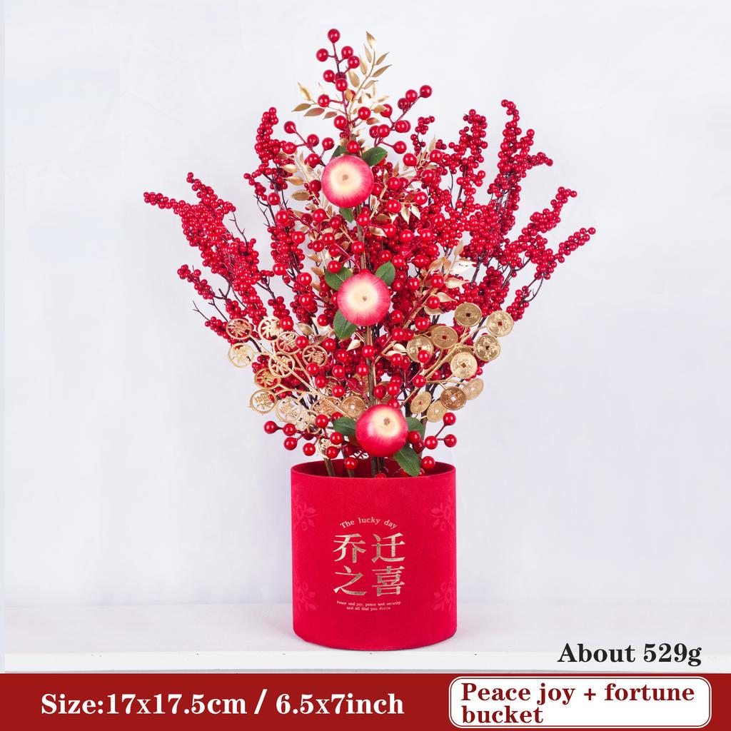 Uflower Lunar New Year Artificial flowers 2026 New Year Artificial Red Fruit Berry Pot Wedding Party Home Room Decorations