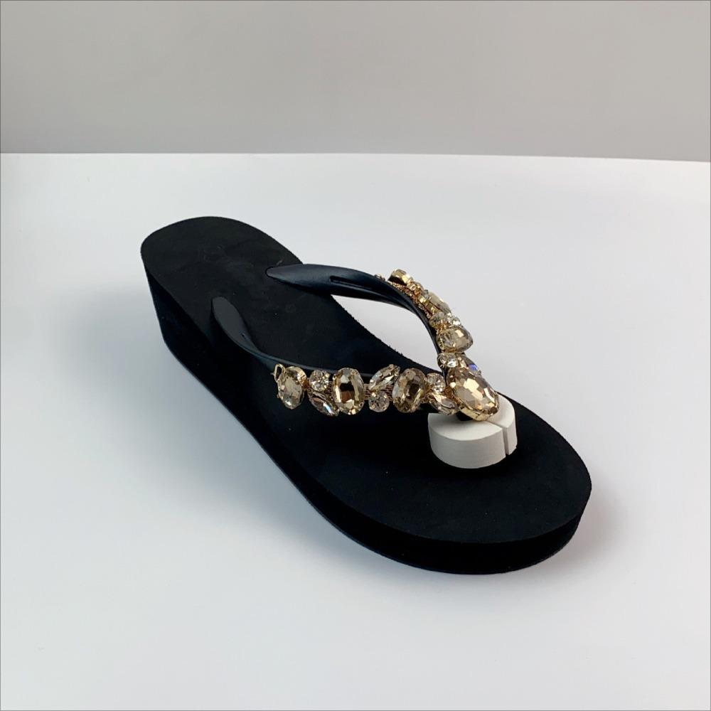 Diamond Slippers Women Summer Outdoor Wear Beach Shoes Sandals Womens Sexy Shoes Slope Heel Flip Flops for Women Chanclas Mujer
