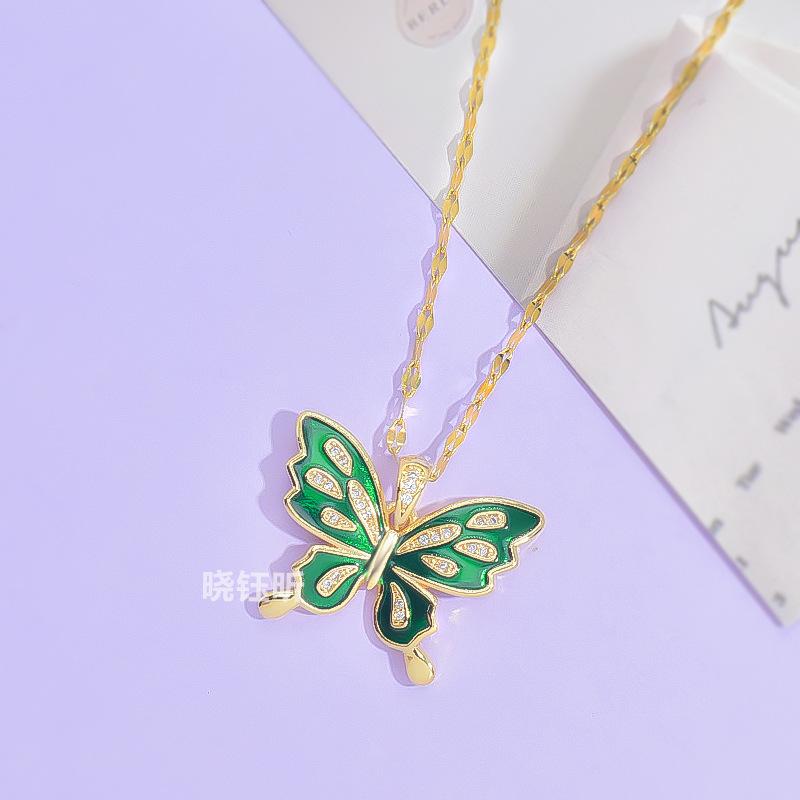Butterfly Necklace Women'S High-End Sense Simple And Versatile Micro-Inlaid Pendant With The Same Collarbone Chain