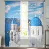 Greece Santorini Blue Roof Church Tulle Sheer Window Curtains for Living Room Kitchen Children Bedroom Voile Hanging Curtain
