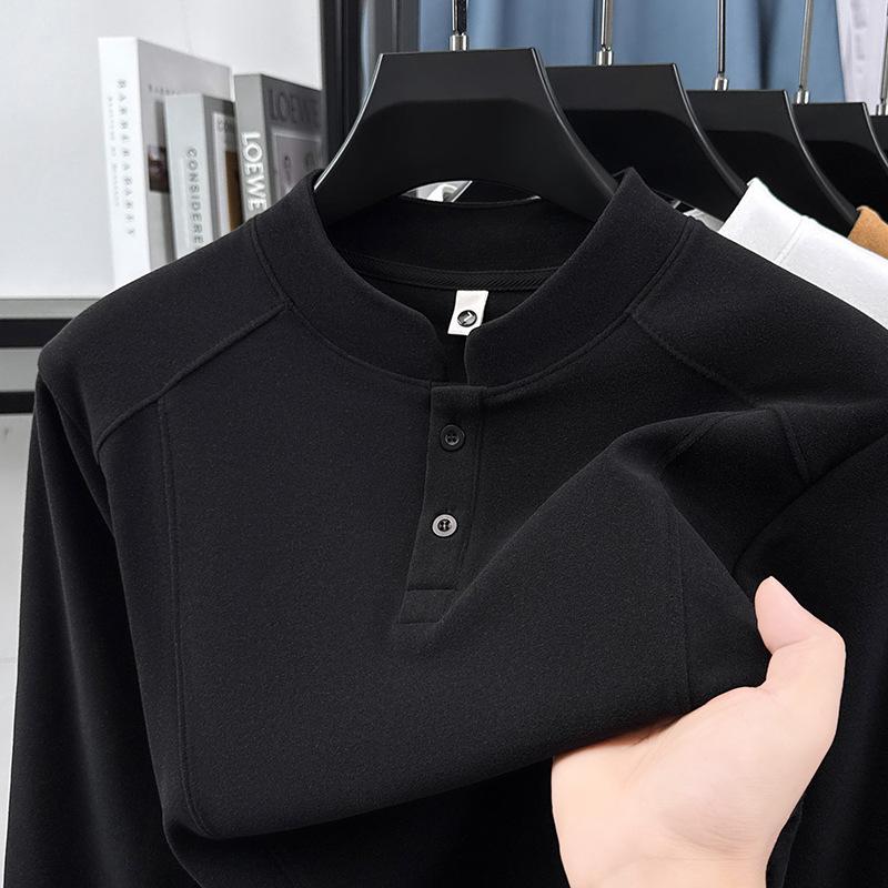 Chinesischer Stil Zwei-Knopf Fleece Stehkragen Langarm Herren Hoodie - Herbst/Winter Dick Warm Lässig Oberteil