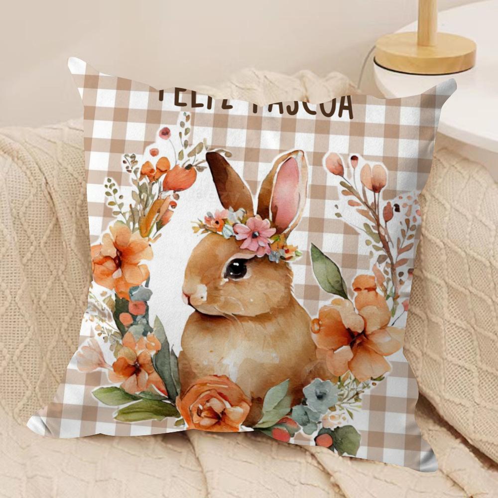 Easter Classic Cute Bunny Cushion Cover Soft Plush Pillow Cover DoubleSided Printed Sofa Cushion Summer Home Decor Gift