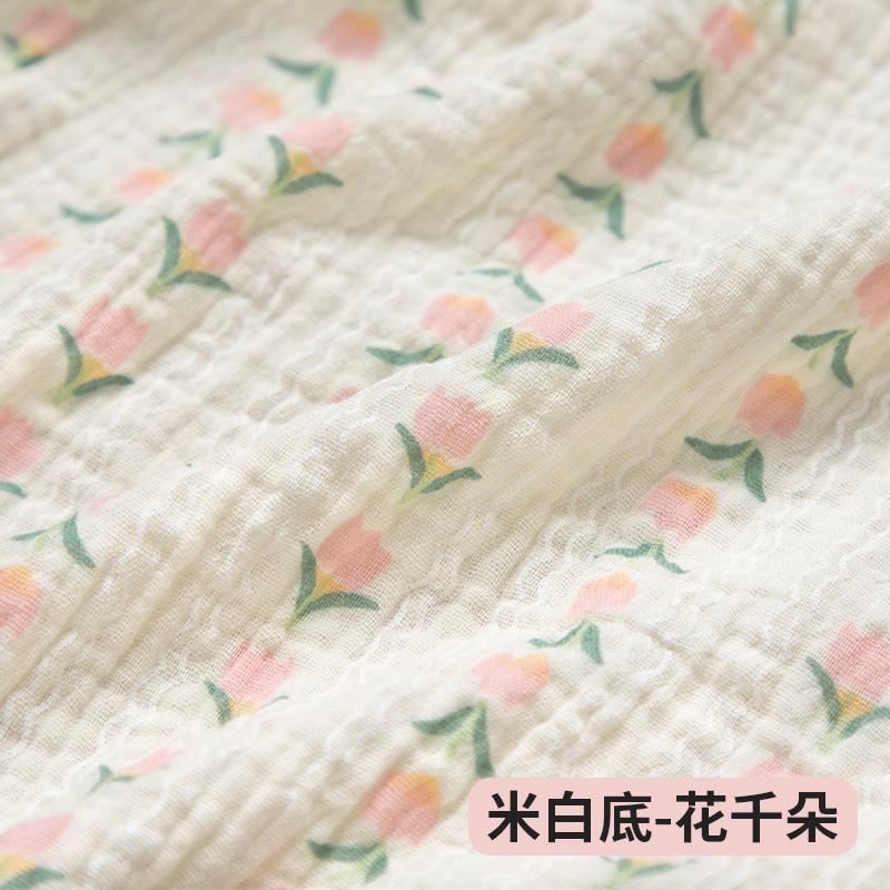 0.5m/1m/2m Soft Cartoon Cherry Print Double Crepe Gauze Fabric 100% Cotton Fabric DIY Sewing Clothing Baby Breathable Texture