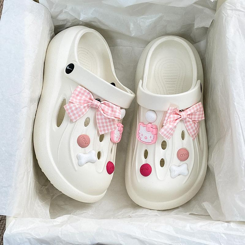 

Fashion Cartoon Cute Bow Cave Shoes For Women 2025 Summer New Students Wear Sweet Cool Sandals Outside Thick Soled Womens Slippers 35