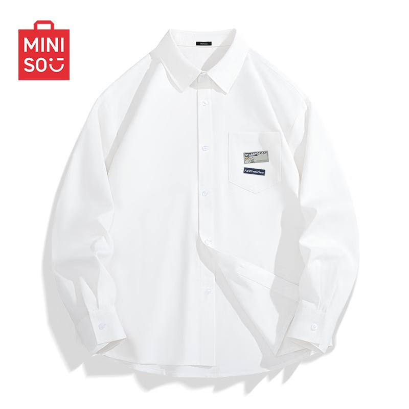 MINISO Унисекс свободная рубашка Оксфорд с кубинским воротником и длинным рукавом 4XL