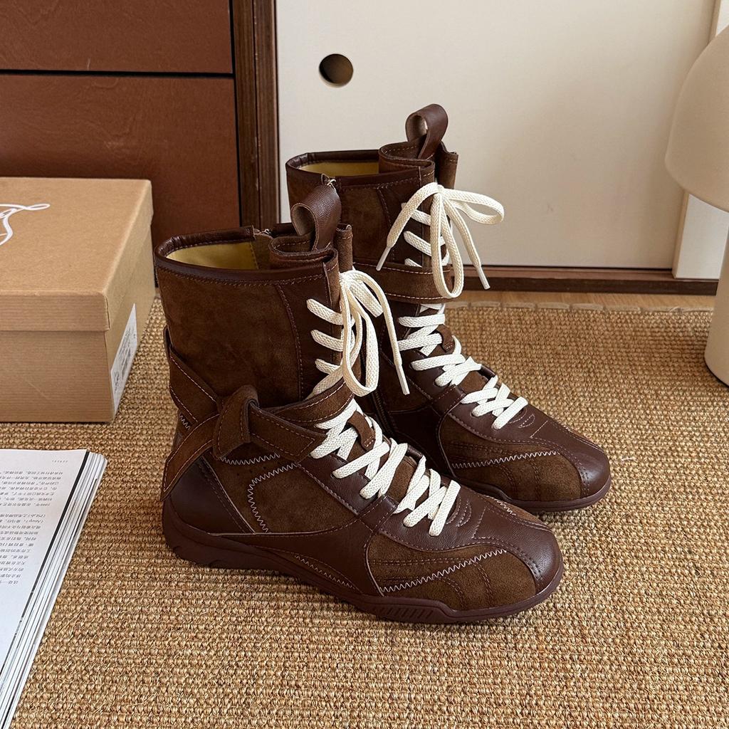 Rindslederversion Retro-Mode Martin Stiefel lässige Sport-Kurzstiefel vielseitige Boxstiefel runde Spitze mittelhoher Schaft Westernstiefel Damen