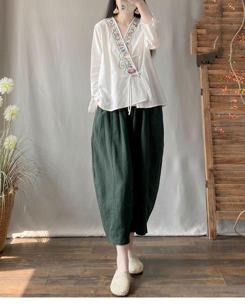 Dámský Retro Bavlněný Hanfu Top s Vyšívaným Knoflíkem Žába - Jaro/Léto Kardigan na Čajový Obřad