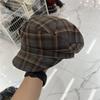 New retro polished plaid soft brim cap women's literary small fresh beret pastoral newsboy hat