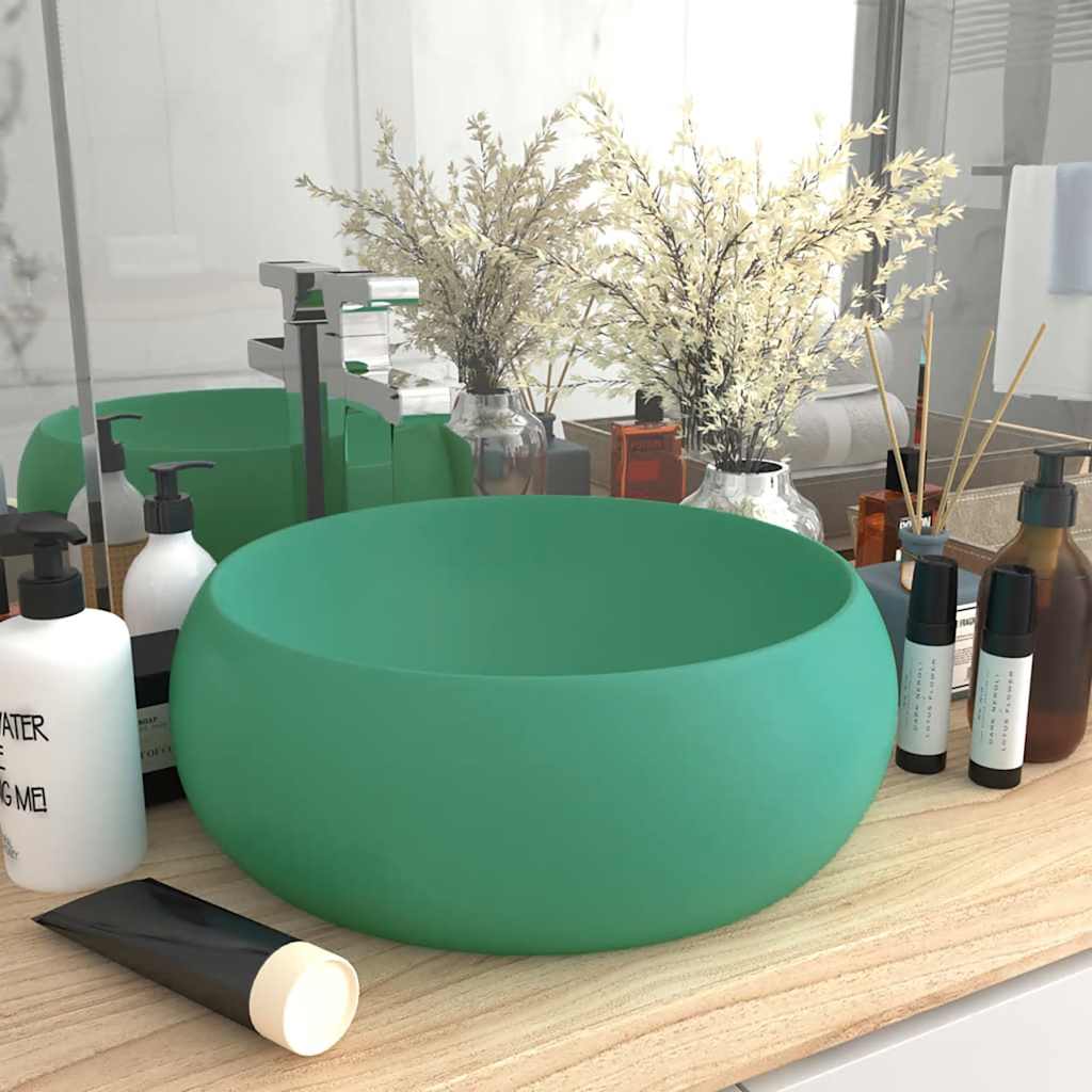 Luxury Round Wash Basin Matte Light Green 40 X 15 Cm Ceramic