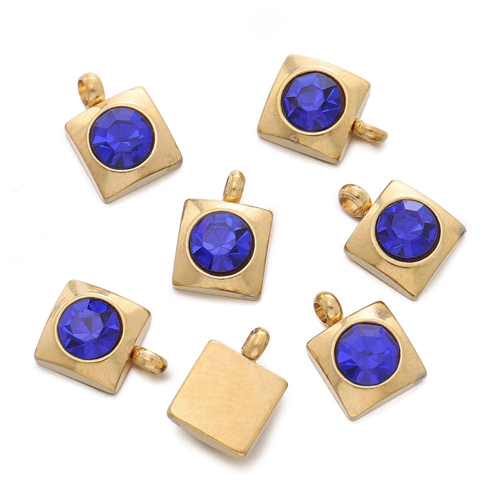 10pcs/Lot Stainless Steel with Crystal Rhinestone Charms Square Shape Pendants for DIY Earrings Necklace Charm Jewelry Making