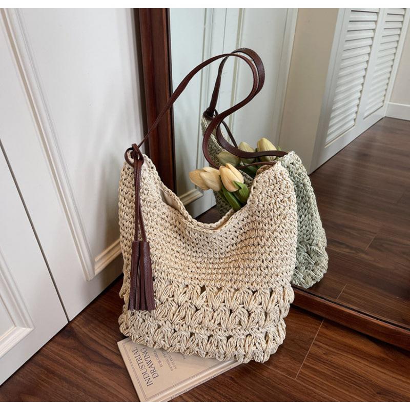 Woven Large-capacity Bag Women's 2025 New Summer Fashion Messenger Bag Korean Literary Trend Shoulder Shopping Bag