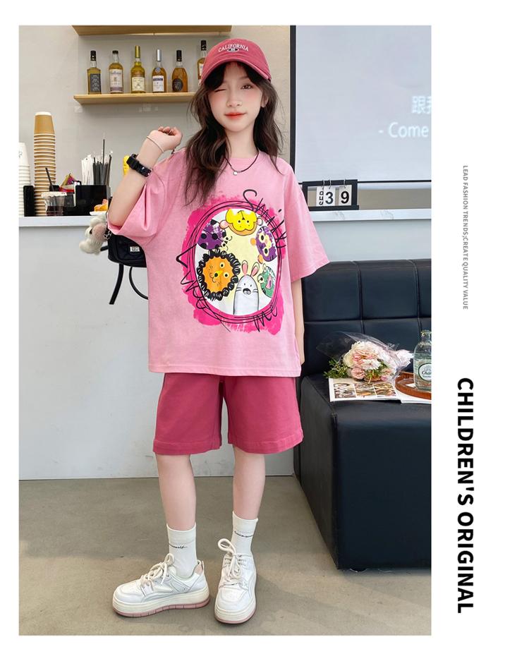 Girls' shorts set, summer new style, children's wear, summer wear, sports girl, big girl, stylish summer style, short sleeved two-piece set