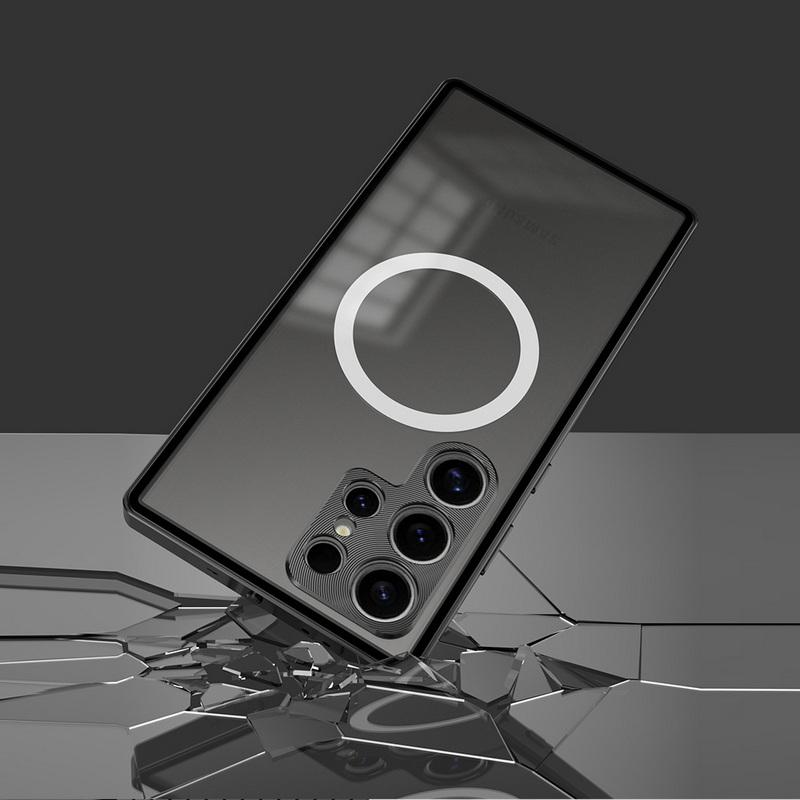 Aluminum Alloy Frame Luxury Phone Case For Samsung Galaxy S25 S24 S23 Ultra Shockproof Magnetic Hybrid Frosted PC Back Cover