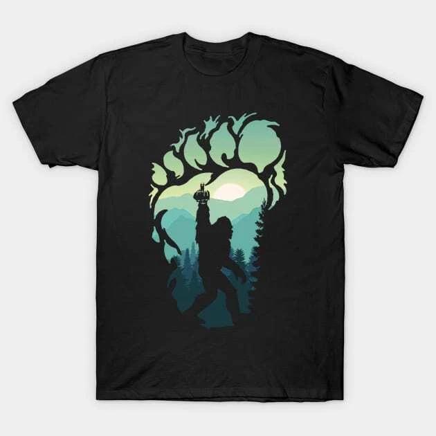 Fishing Bigfoot Made in Australia T-Shirt Retro Bigfoot Fishing Silhouette Sunse L