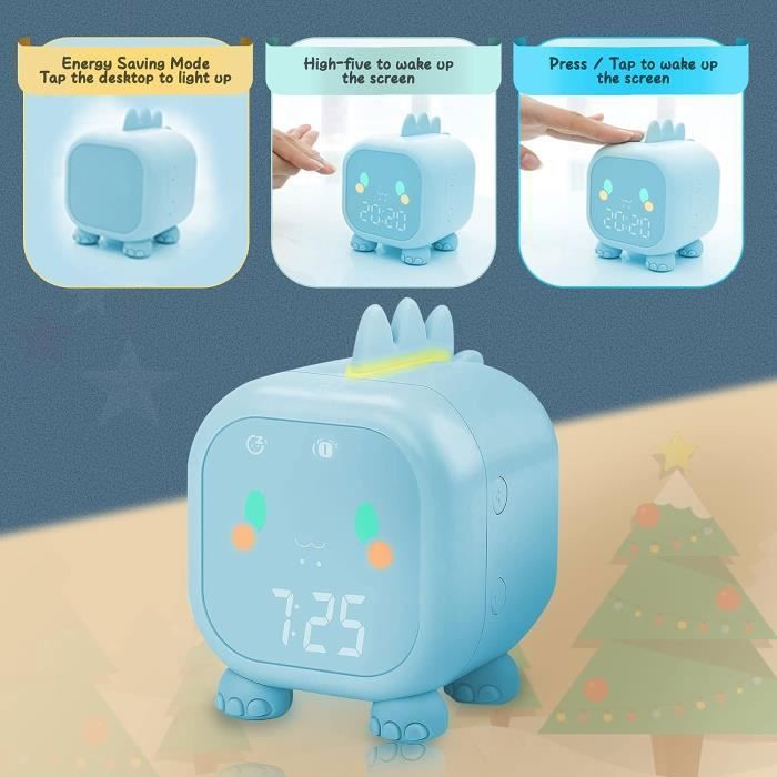 Réveil Numérique Enfant Dinosaure - Mignon et Ludique - 2 Alarmes, Veilleuse et Rappel de Musique - Bleu bleu dinosaure ENEVAOCT