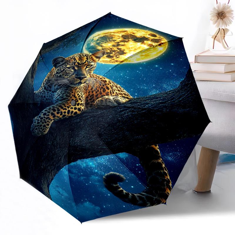 Snow Leopard Yin Yang Automatic Umbrella Compact 8-Rib Design Lightweight All-Season Travel Outdoor Accessory Perfect Gift for Women Men