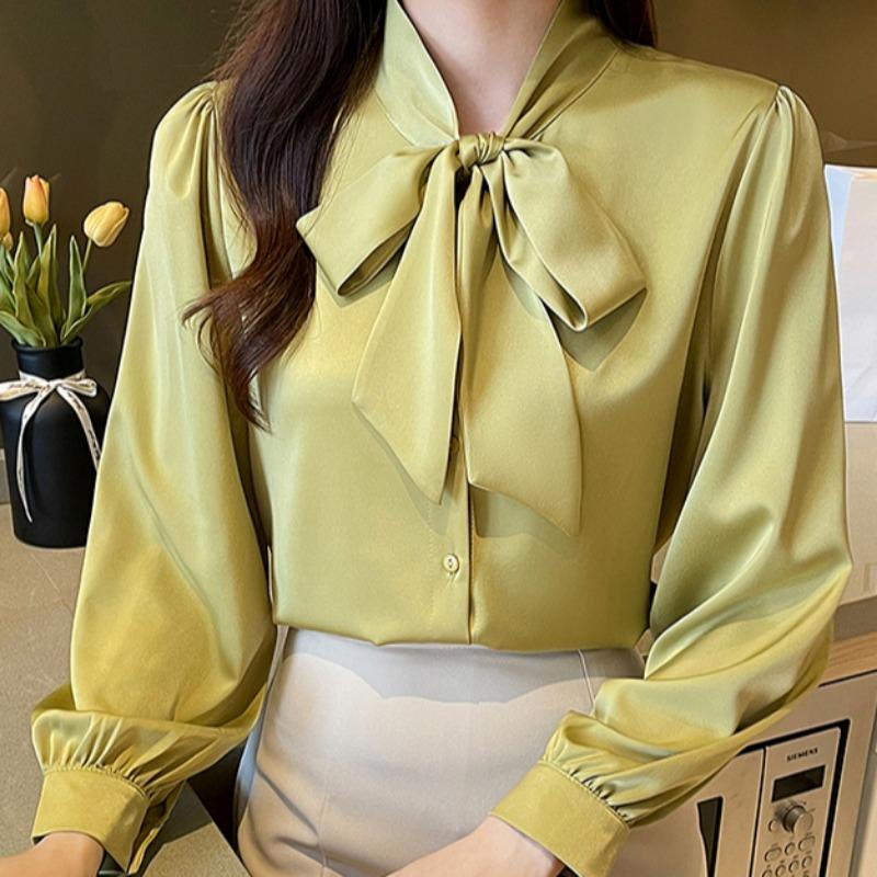 Spring and Summer New Ladies Long Sleeve Chiffon Ribbon Gentle Shirt