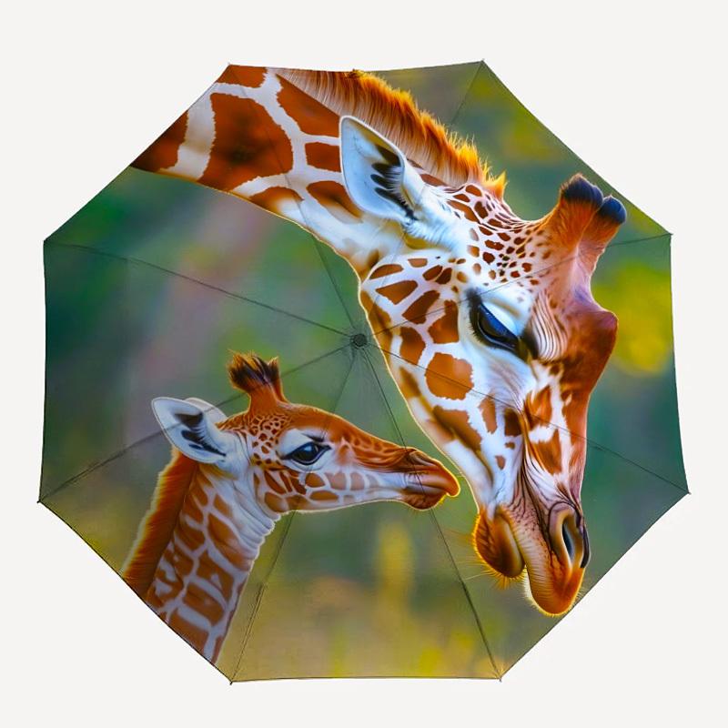 

1pc Giraffe Family Automatic Open/Close Umbrella 8-Rib Strong Frame, Portable Travel Umbrella for Women & Men, Birthday Gift Parties 052