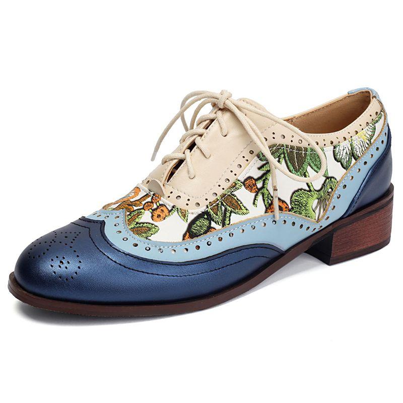 2025 Новый Дизайн Женские Туфли-Лодочки Круглый Носок Толстый Каблук 35см Шнуровка Комбинированный Цвет Цветок Большой Размер 41 42 43 Модная Обувь 39 5166₽