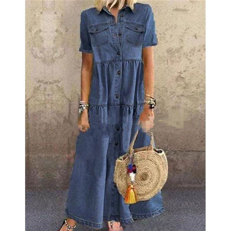 

Polo Light Blue Pocket Short Sleeve Denim Dress Breasted Dark blue 3XL