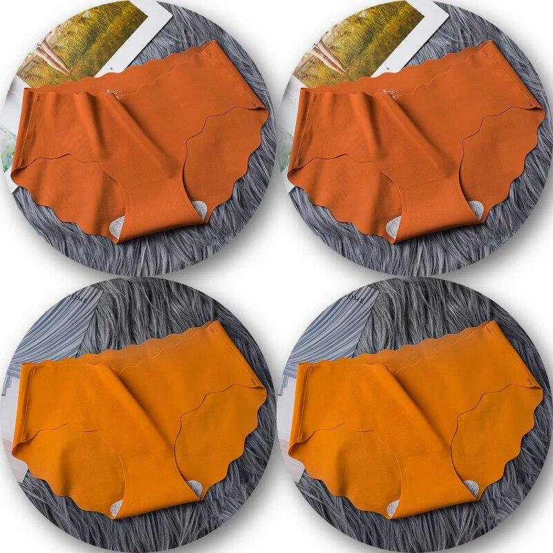 4Pcs/Set Seamless Underwear Silk Women's Panties 3XL Tangas Lady Ruffle Underpants 4 Pieces Girls Briefs Panty Sexy Lingerie 4PC