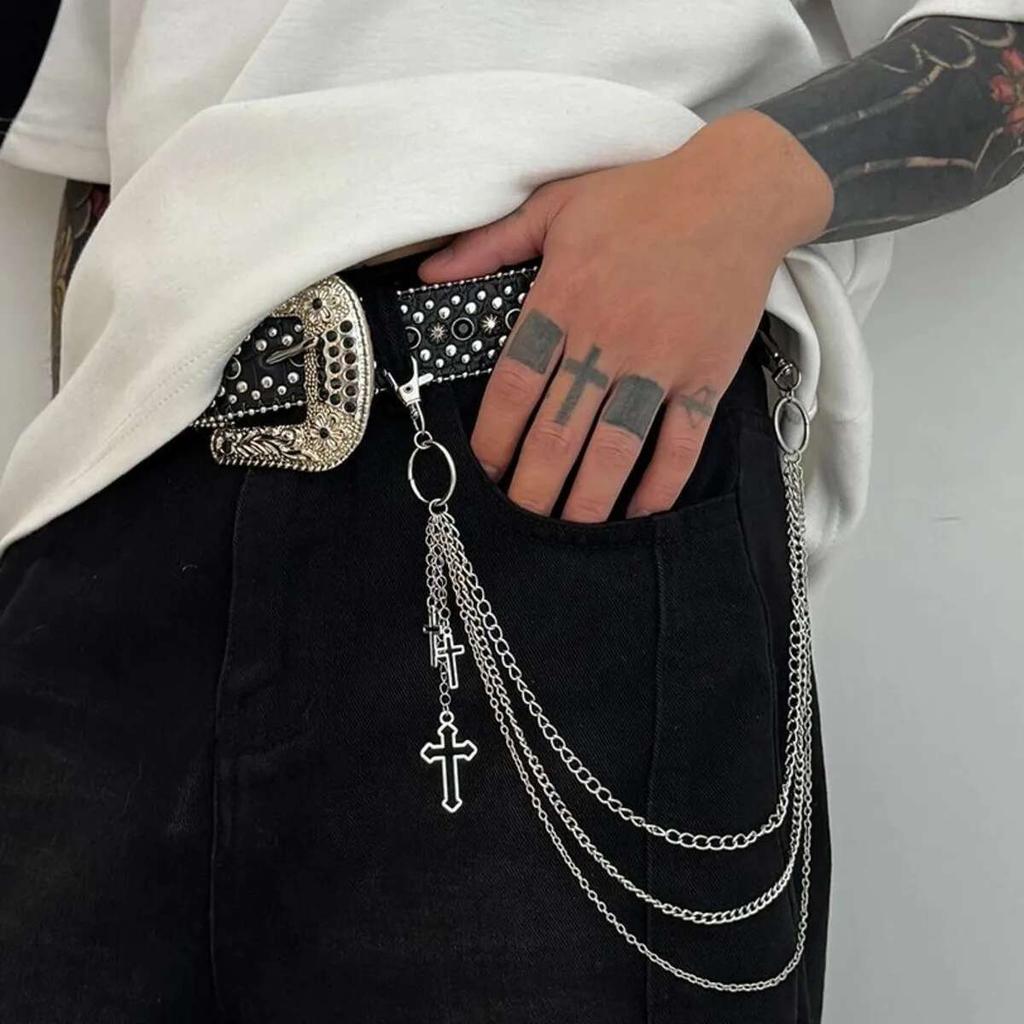 Ingemark Trendy Creative Cross Pendant Wallet Chain for Men Hip Hop Punk Multilayer Metal Pants Keychain Women Jewelry Gifts