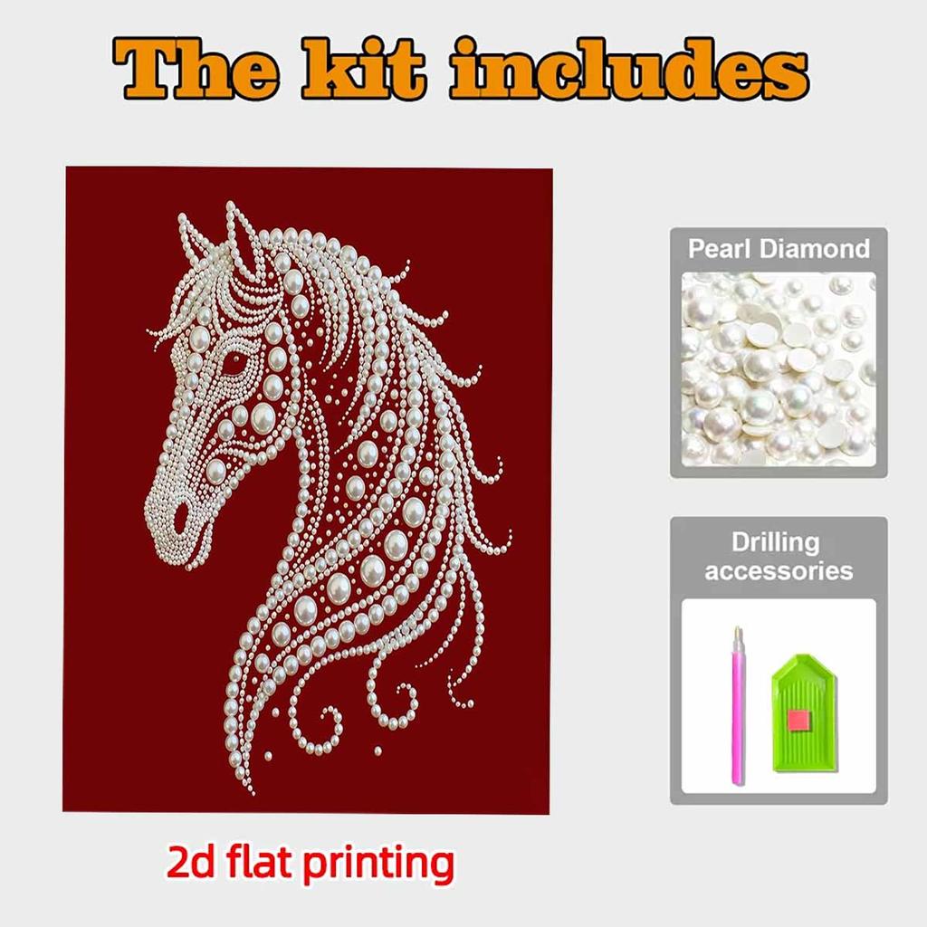 Crystal Pearl Painting 5D DIY Frame Decoration Painting White Horse Home Wall Decoration Transparent Pearl Gemstone Painting Picture Art Crafts