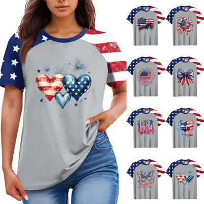 Women's Fashion Casual Printed Round Neck Raglan Sleeve T-Shirt Top T-Shirt Top Top
