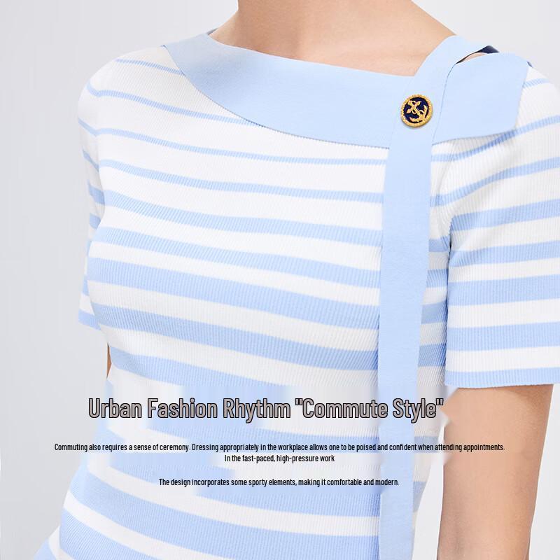 Navigare Women's Striped Color Block Slim Fit Short Sleeve Knit Top