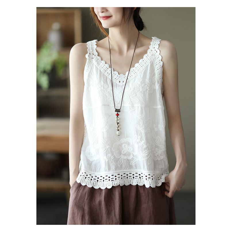 

Solid Color V-neck Loose Camisole Top Solid Color and V-neck Loose Spaghetti-Strap Camisole Top White All yards